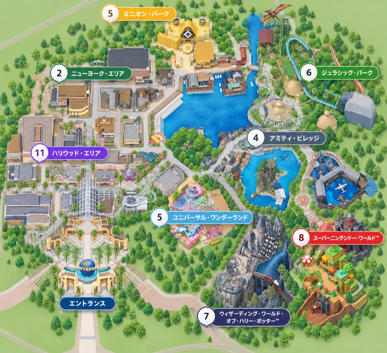 運営者制作のUSJエリア地図
